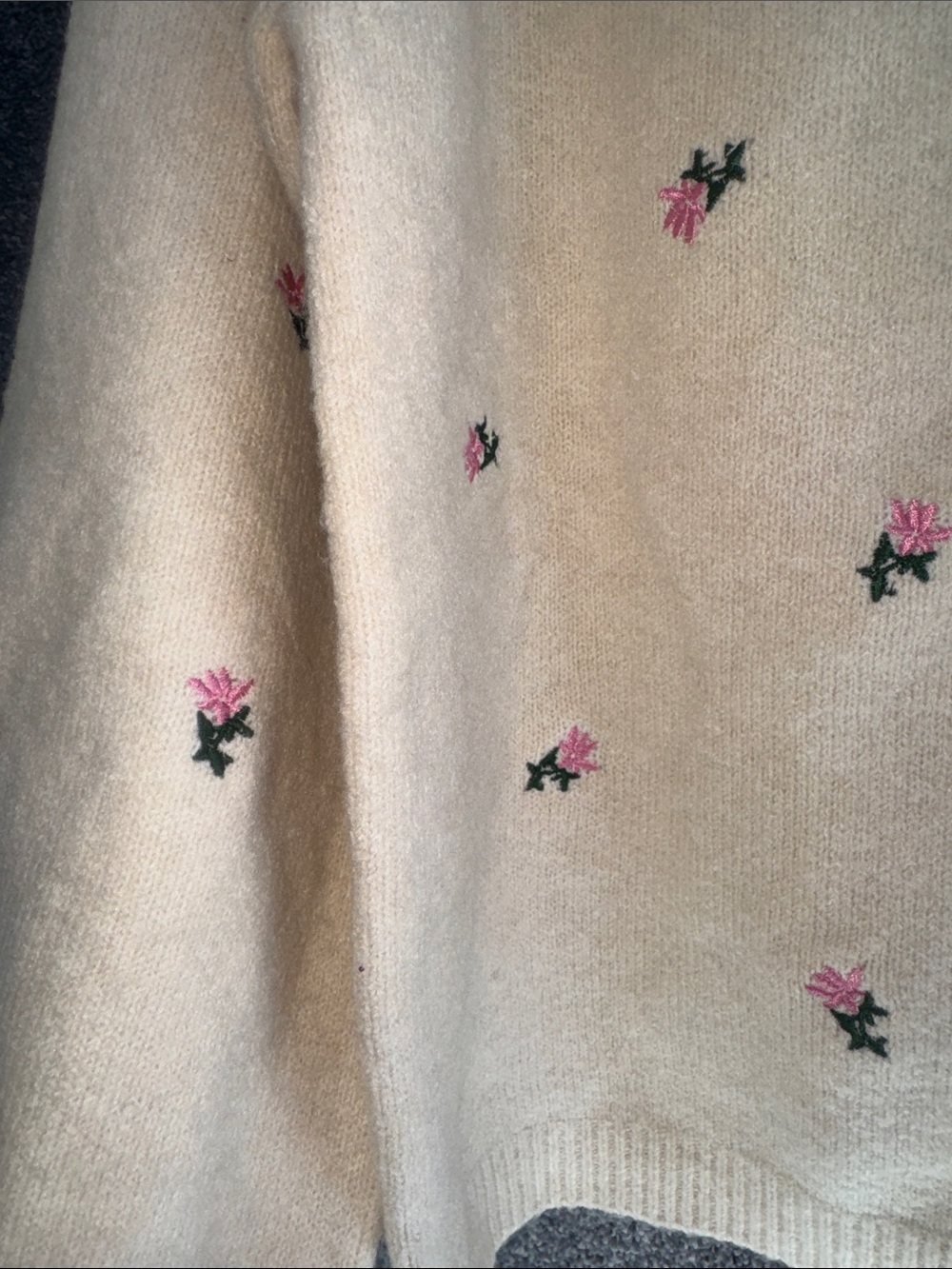 Cream Floral Embroidered Button-Up Cardigan Sweater - Picture 3 of 6